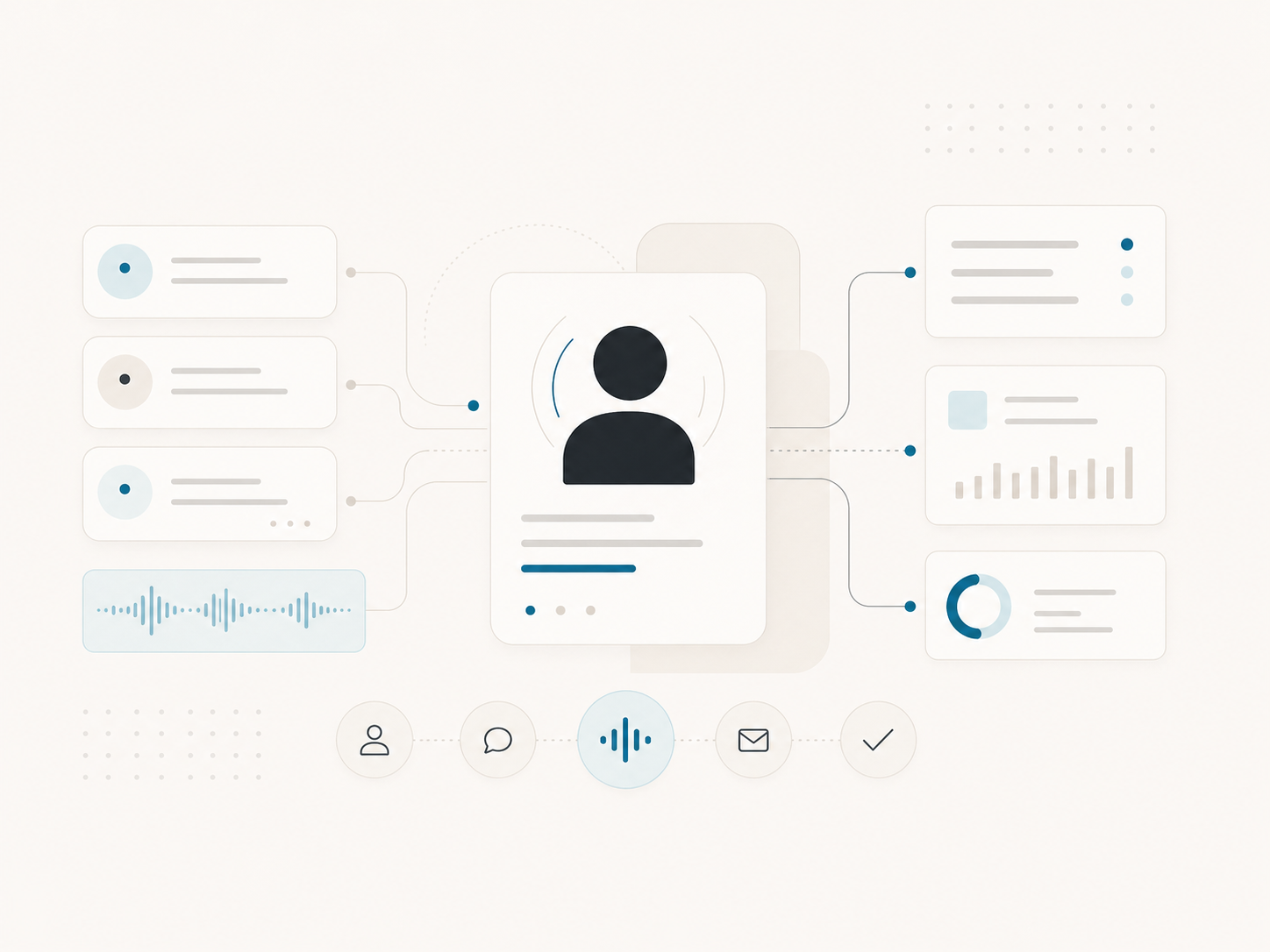 Abstract representation of virtual avatars and communication cards.