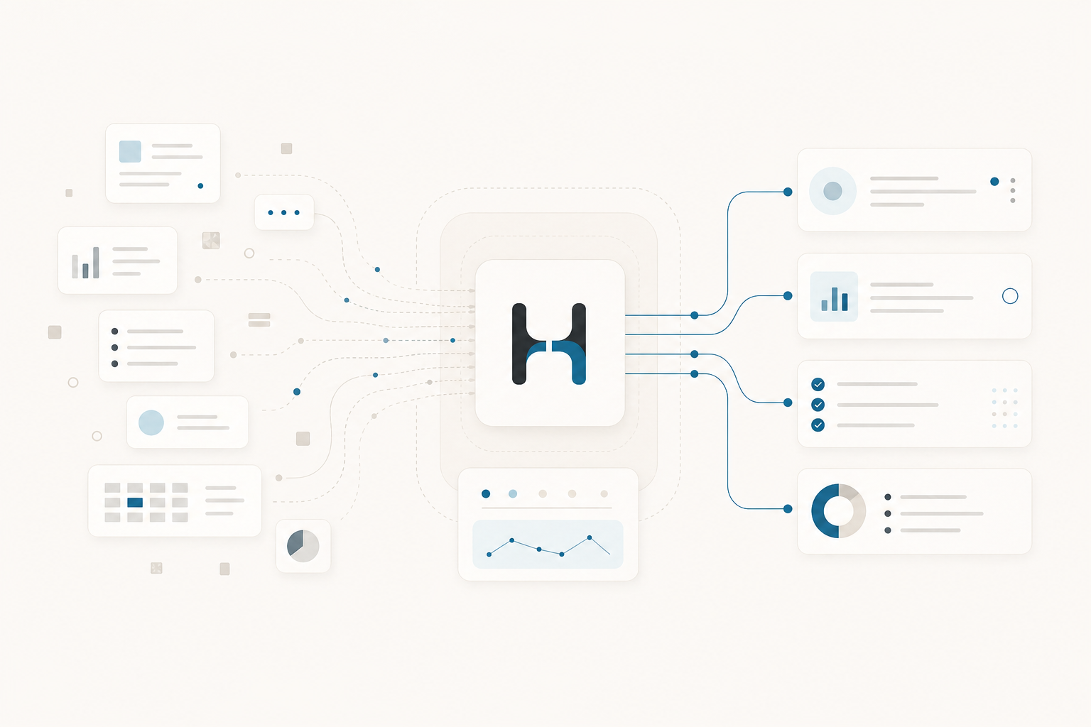 Information blocks entering, becoming organized, and leaving as useful output.