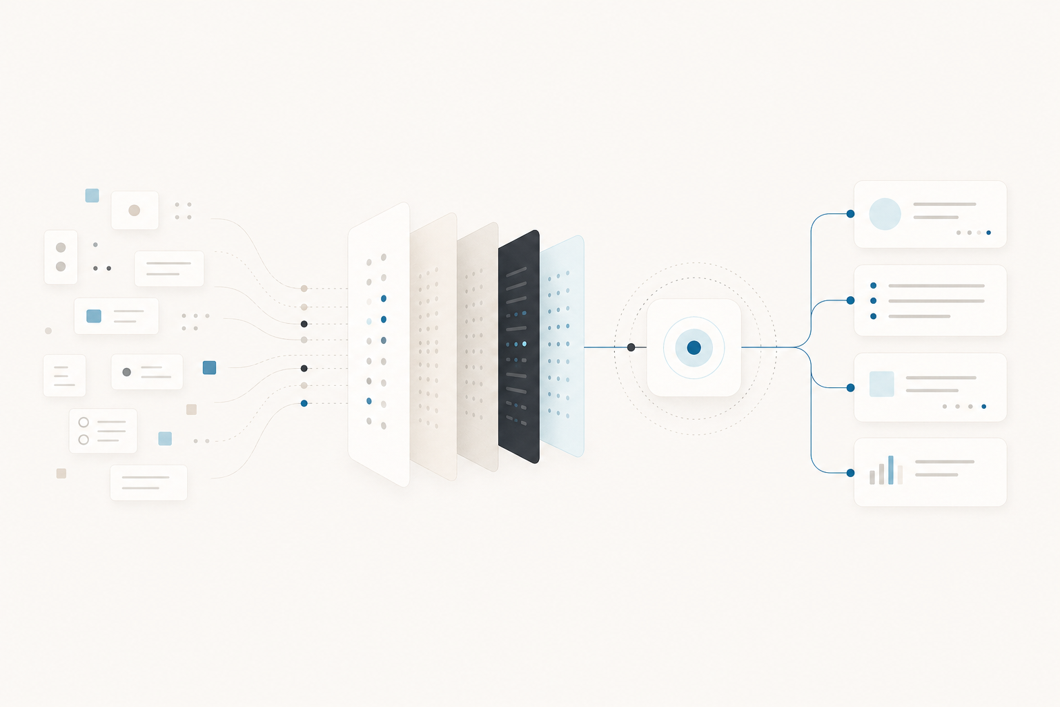 Geometric layers representing specialized AI models.